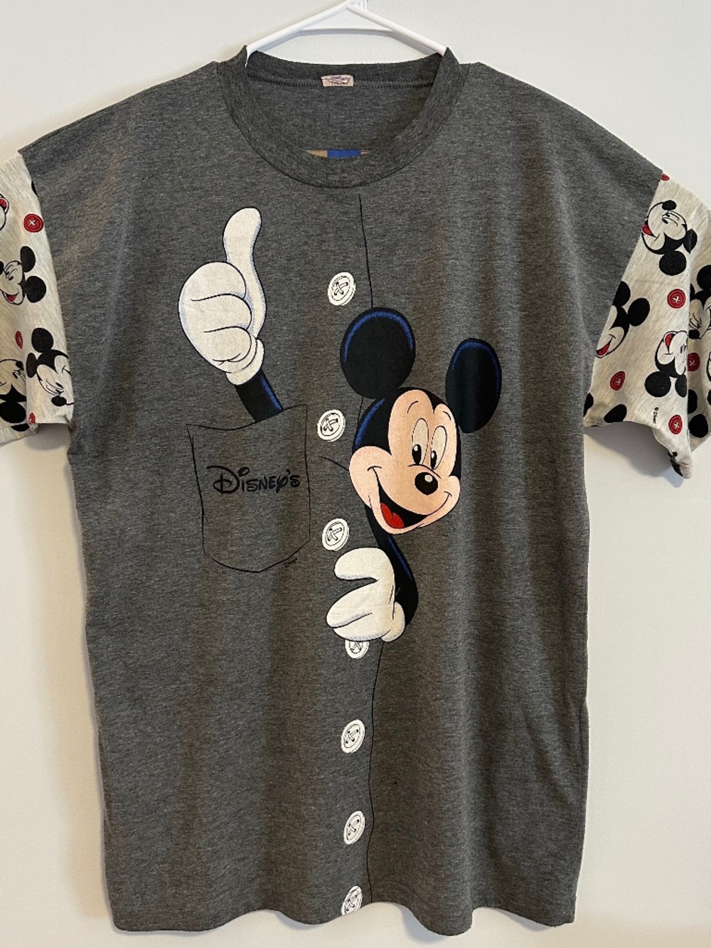 Vintage Mickey Mouse All Over Graphic Print T-Shirt L - XL Gray Short Sleeve